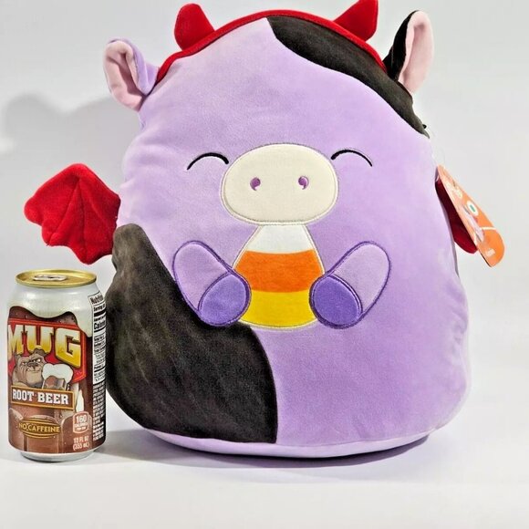 Squishmallow KellyToy Alexie Cow With Candy Corn & Devil Horns Tail 15" Plush NW - Picture 2 of 10